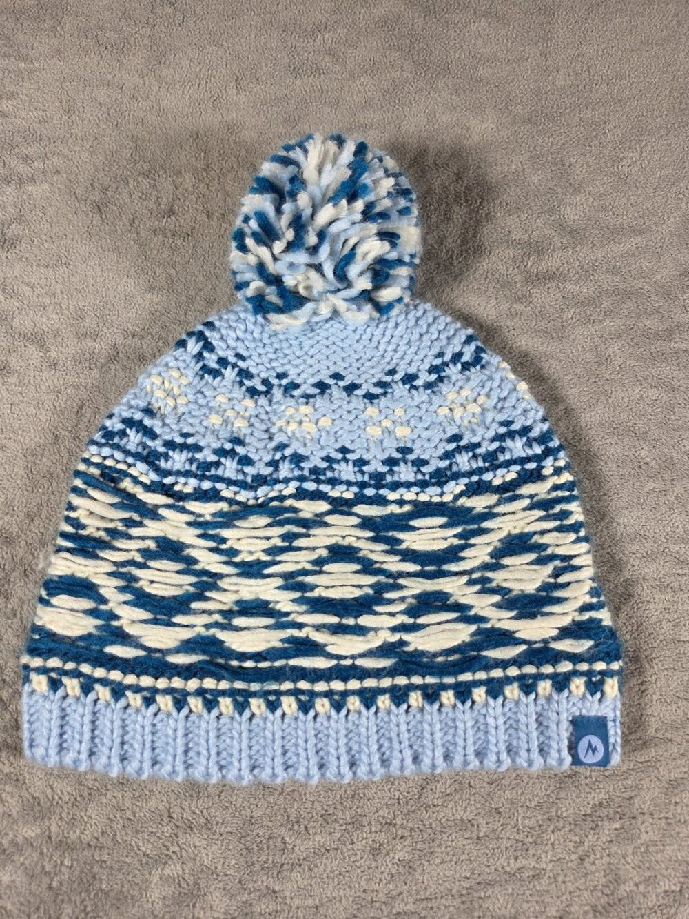 Marmot Women's Tashina Fair Isle Knit Pom Beanie Hat - Iceberg Blue